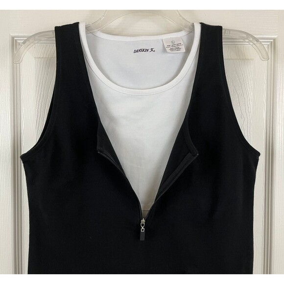 DANSKIN - Black & White Pocket Layered Sleeveless 1/2 Zip Bra Tank Top size L - Picture 4 of 7